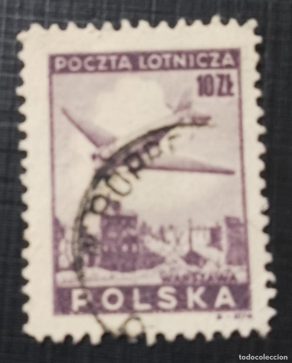 Sellos: POLONIA - 10 ZL - CORREO A&Eacute;REO, VARSOVIA - AVI&Oacute;N