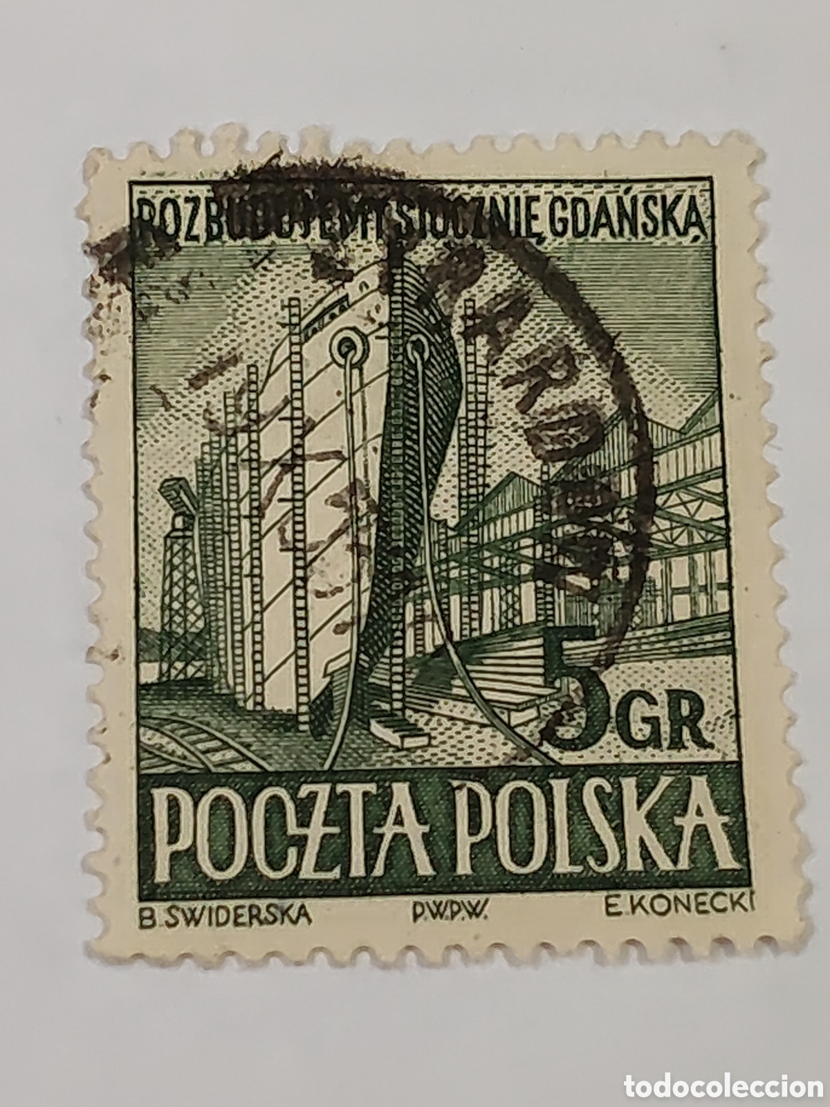 Sellos: Sello de Polonia ampliaci&oacute;n de astilleros de Gdansk 1952 usado