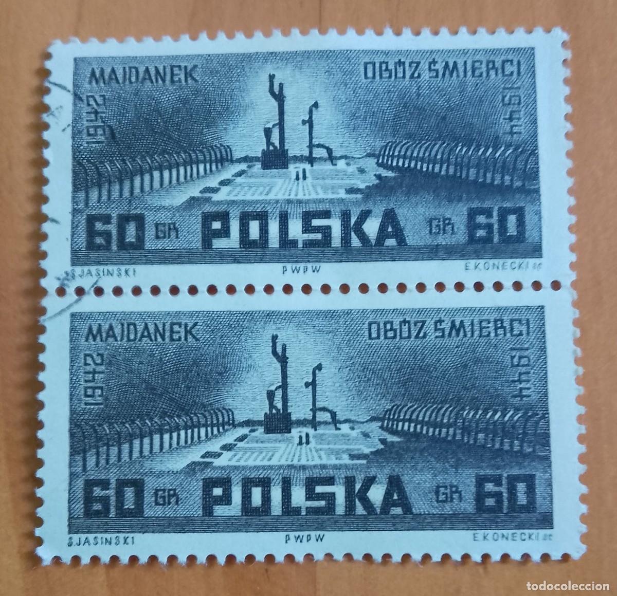 Sellos: POLONIA - TIRA DOS SELLOS V/F 60 GR, 1942-44 - CAMPO CONCENTRACI&Oacute;N DE LA MUERTE MAJDANEK