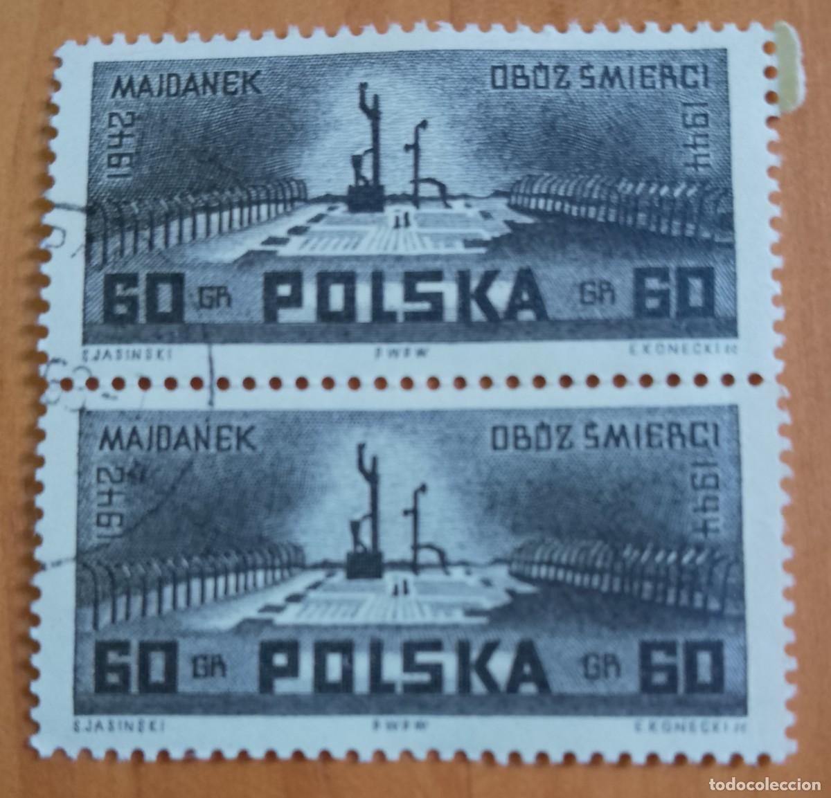 Sellos: POLONIA - TIRA DOS SELLOS V/F 60 GR, 1942-44 - CAMPO CONCENTRACI&Oacute;N DE LA MUERTE MAJDANEK