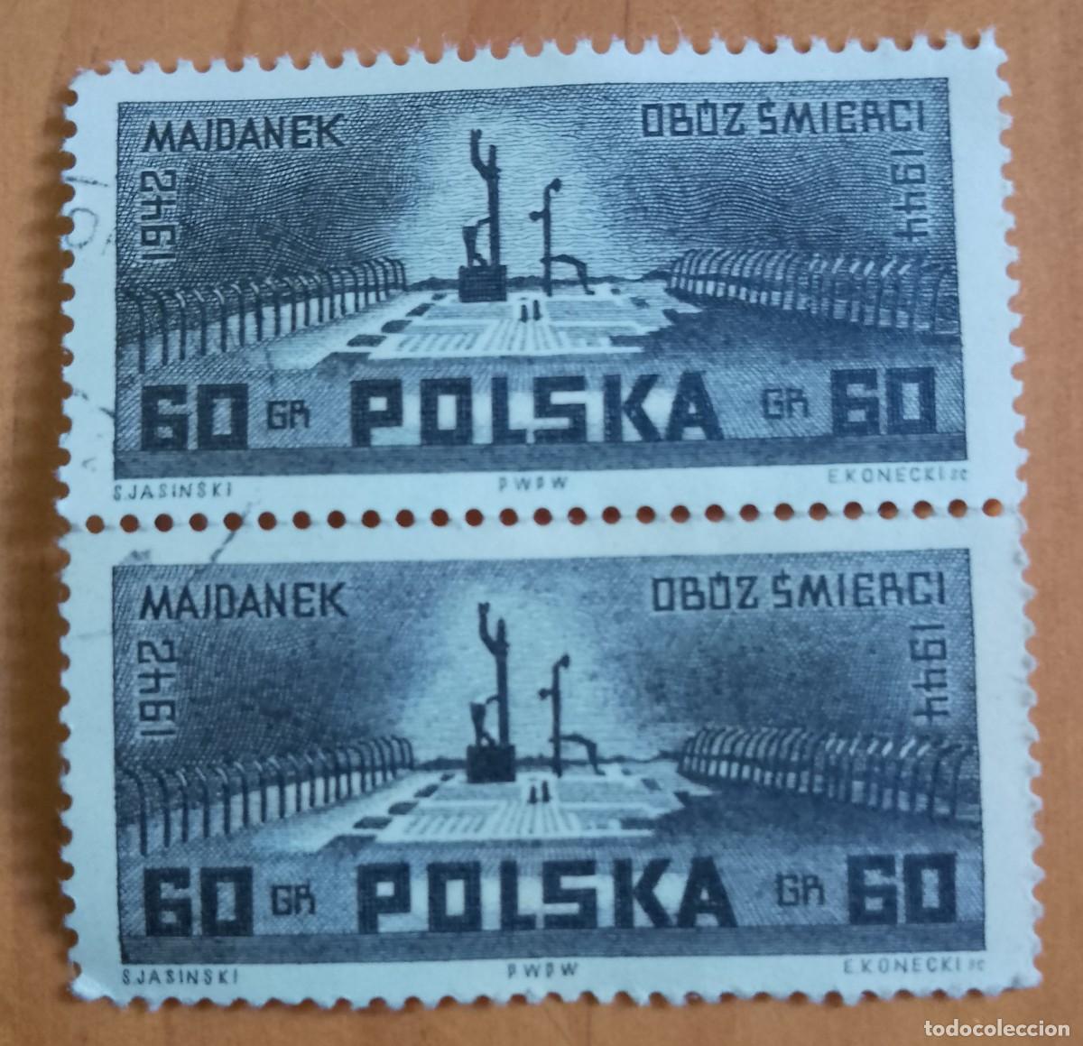 Sellos: POLONIA - TIRA DOS SELLOS V/F 60 GR, 1942-44 - CAMPO CONCENTRACI&Oacute;N DE LA MUERTE MAJDANEK