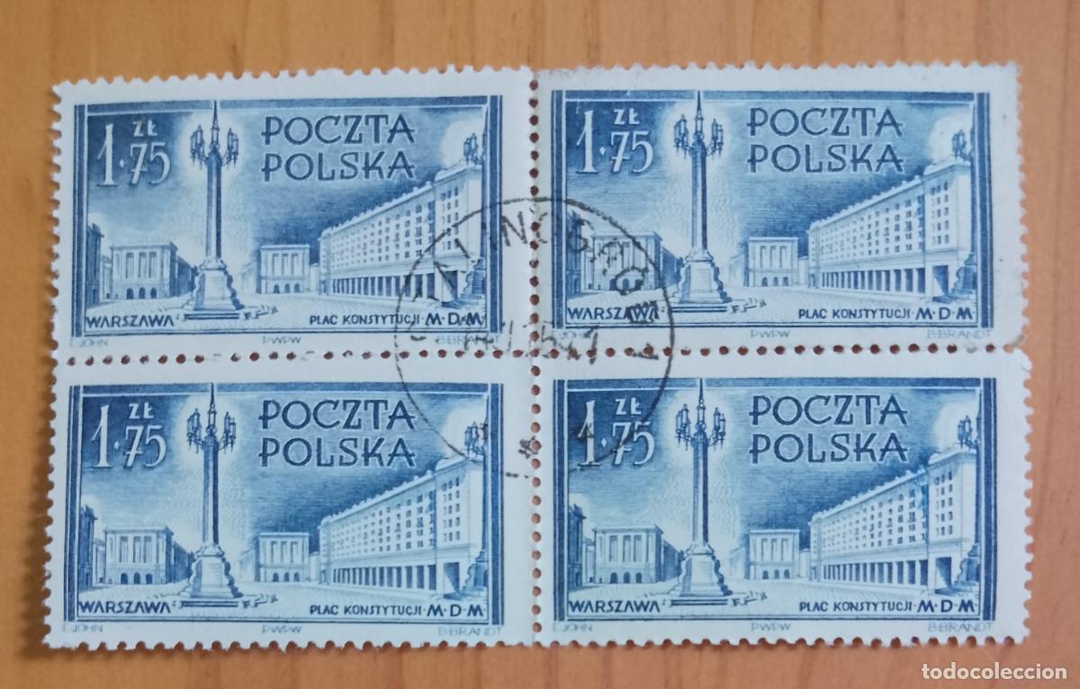 Sellos: POLONIA, WARSZAWA, VARSOVIA - PLAZA DE LA CONSTITUCI&Oacute;N - TIRA CON CUATRO SELLOS