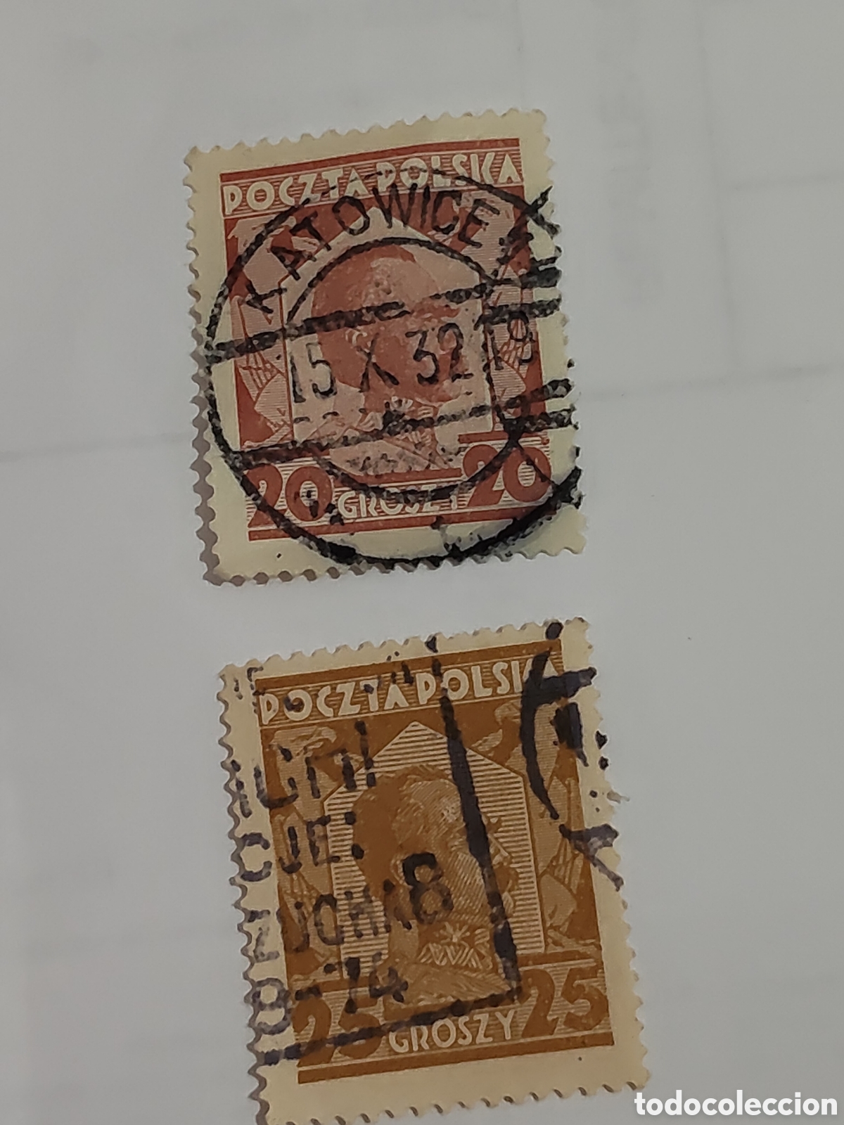 Sellos: 2 Sellos de Polonia Mariscal Jozef Pitsudski 1928 usados