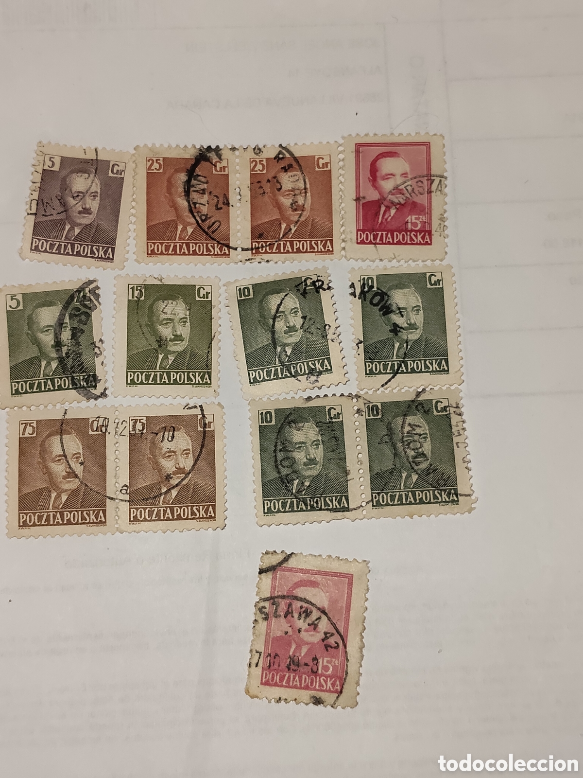 Sellos: 13 sellos de Polonia Presidente Bierut 1950 usados