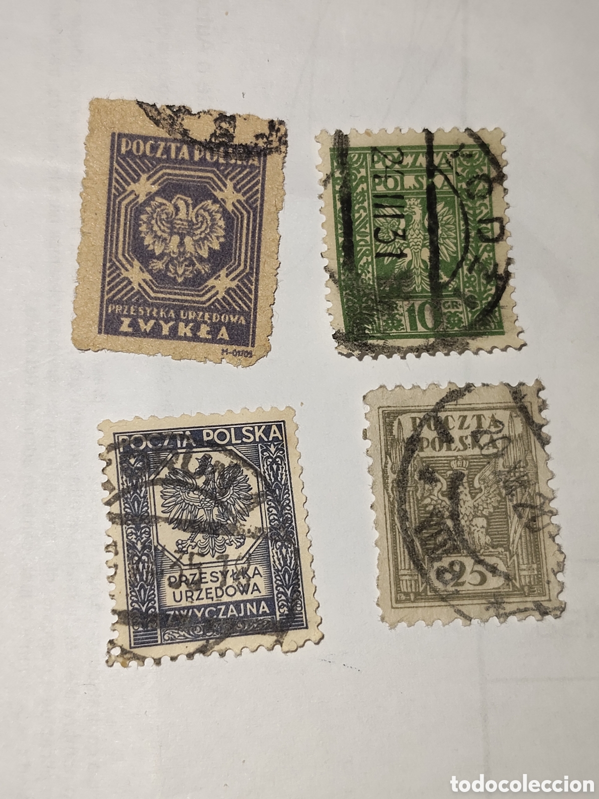 Sellos: 4 Sellos de Polonia &Aacute;guila blanca coronada emblema Nacional de Polonia 1932 usados