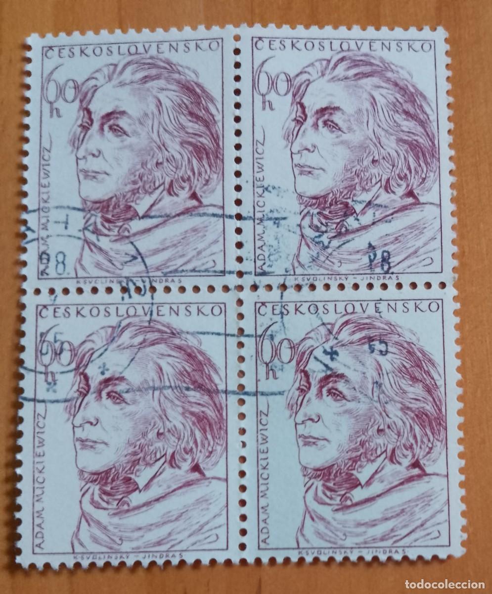 Sellos: CHECOSLOVAQUIA - V/F 60 H - ADAM MICKIEWICZ, POETA - TIRA CON 4 SELLOS, CON GOMA
