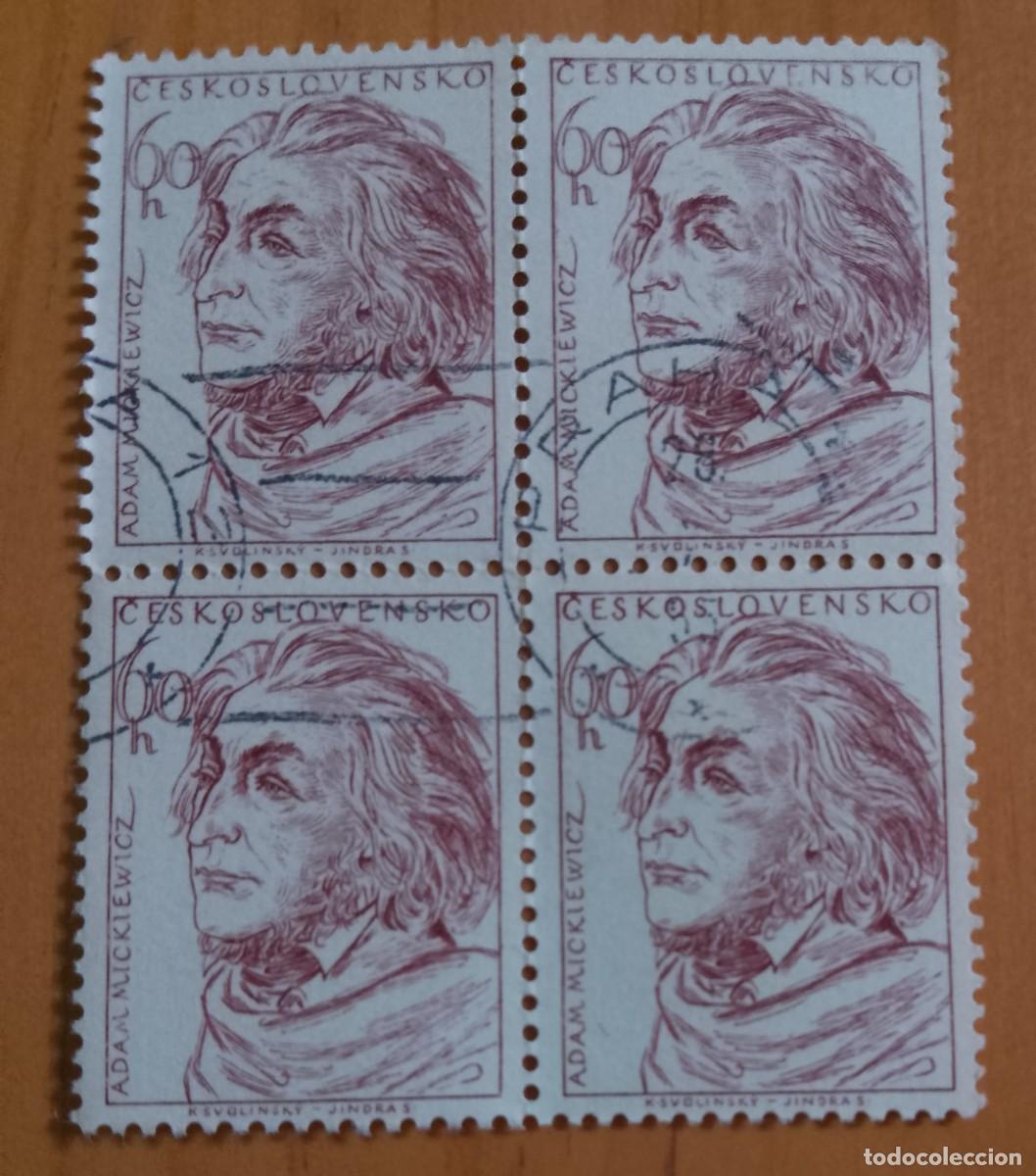 Sellos: CHECOSLOVAQUIA - V/F 60 H - ADAM MICKIEWICZ, POETA - TIRA CON 4 SELLOS, CON GOMA