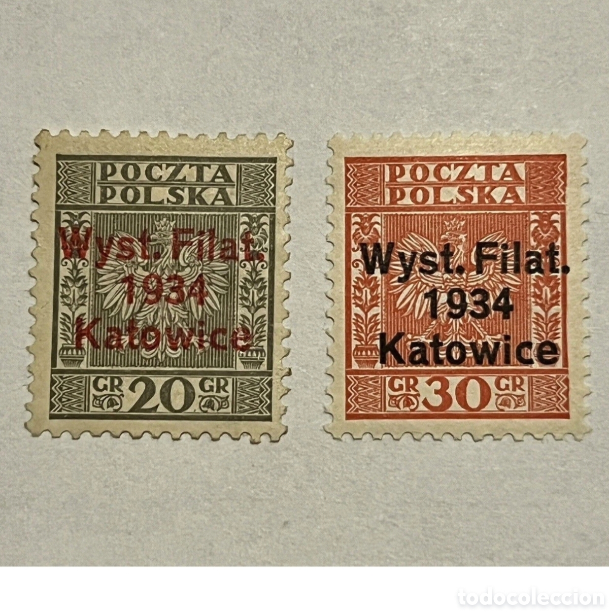 Sellos: 1934 POLAND MINT MH OG STAMPS #280-281 OVERPRINT KATOWICE PHILATELIC EXHIBITION 373a + b
