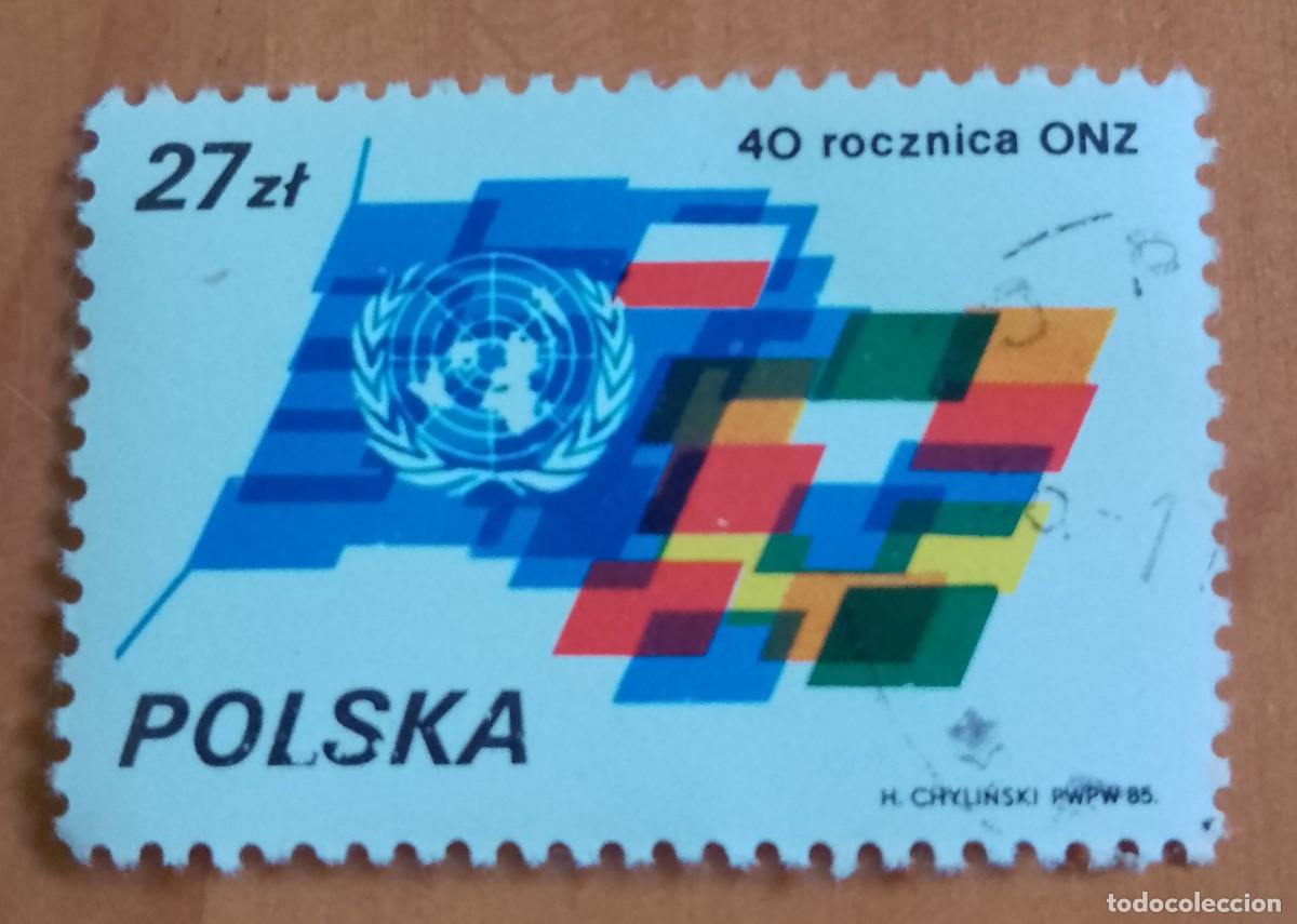 Sellos: POLONIA - V/F 27 ZT - A&Ntilde;O 1985 - 40 ANIVERSARIO DE LA ONU - CON GOMA