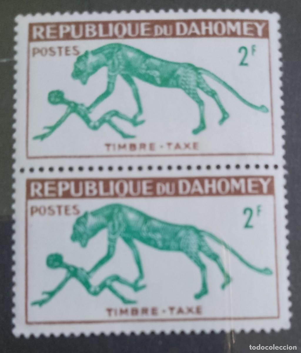 Sellos: DAHOMEY - V/F 2 F - TIMBRE, TAXA, A&Ntilde;O 1963 - TIRA CON 2 SELLOS - VER DESCRIPCI&Oacute;N