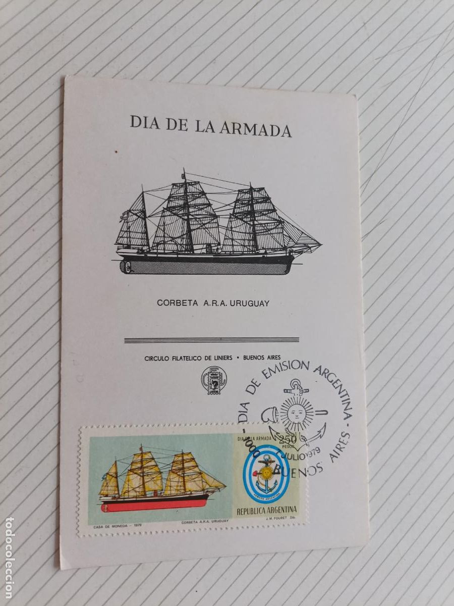 Sellos: Argentina, d&iacute;a de la Armada 1979 Entero postal, tarjeta m&aacute;xima