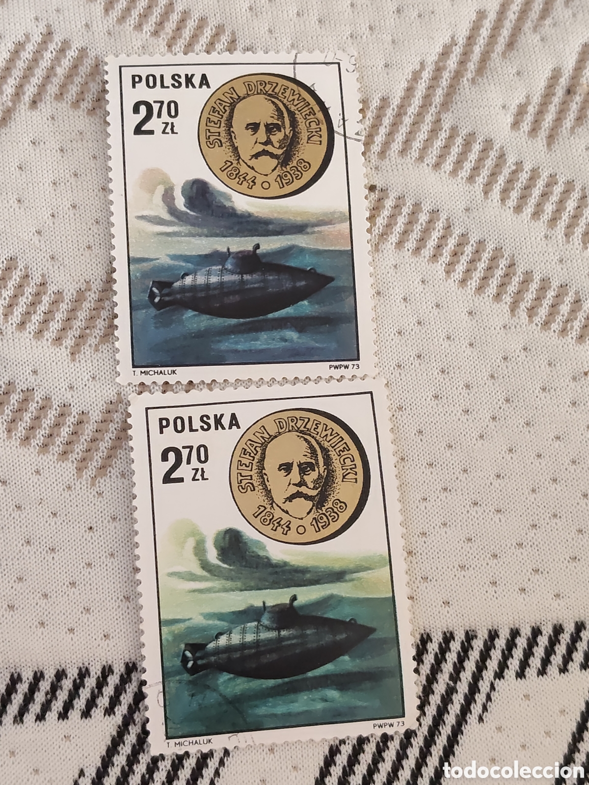 Timbres: 2 Sellos de Polonia homenaje al cient&iacute;fico e inventor polaco Stefan Drzewiecki 1973 muy buenos