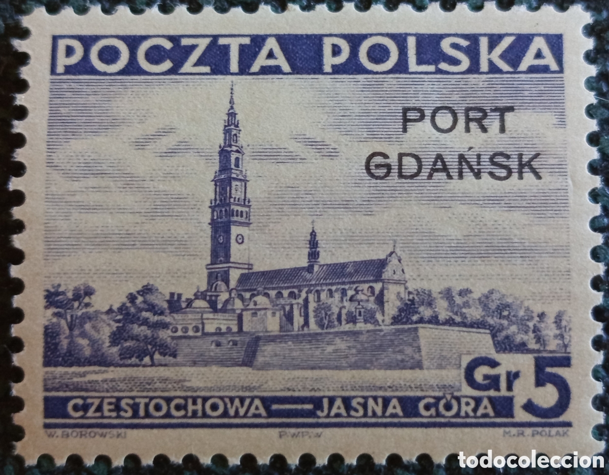 Sellos: Sello Polonia Port Gdańsk 1937 Jasna G&oacute;ra 5gr Fischer 29 / Michel 32