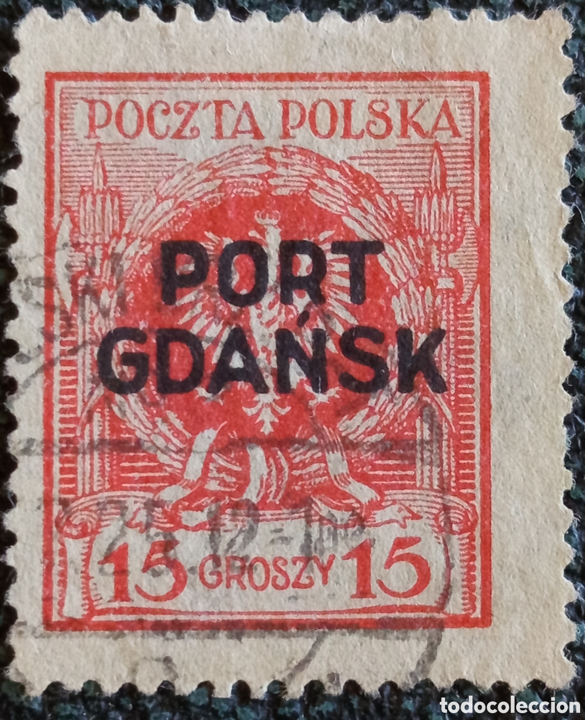 Sellos: Sello Polonia Port Gdańsk 1925 &Aacute;guila 15gr Fischer 6 / Michel 6 (