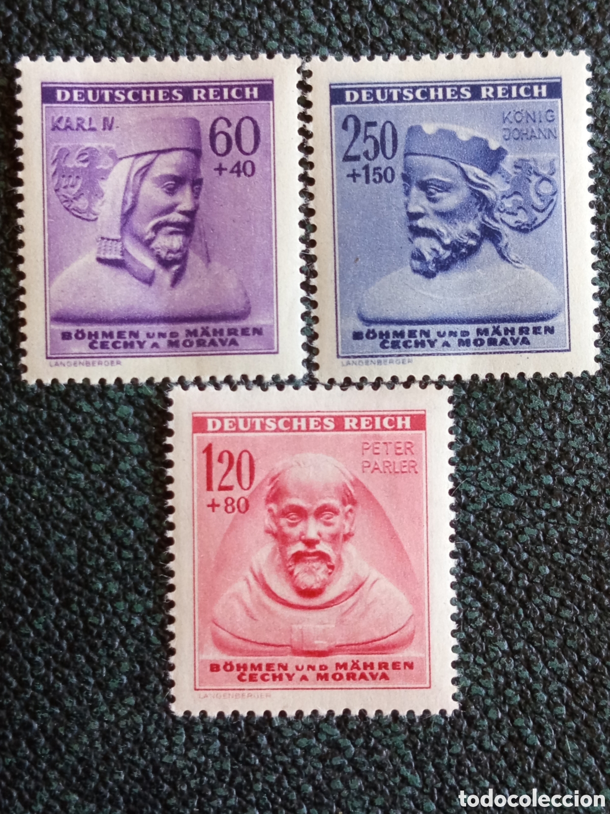 Sellos: Serie Bohemia y Moravia 1943 Carlos IV Parler Completa 3v Michel 115-117