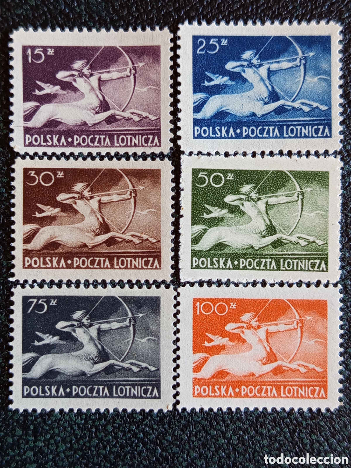 Sellos: Serie Completa Polonia 1948 Correo A&eacute;reo Centauro MNH Michel 479/484