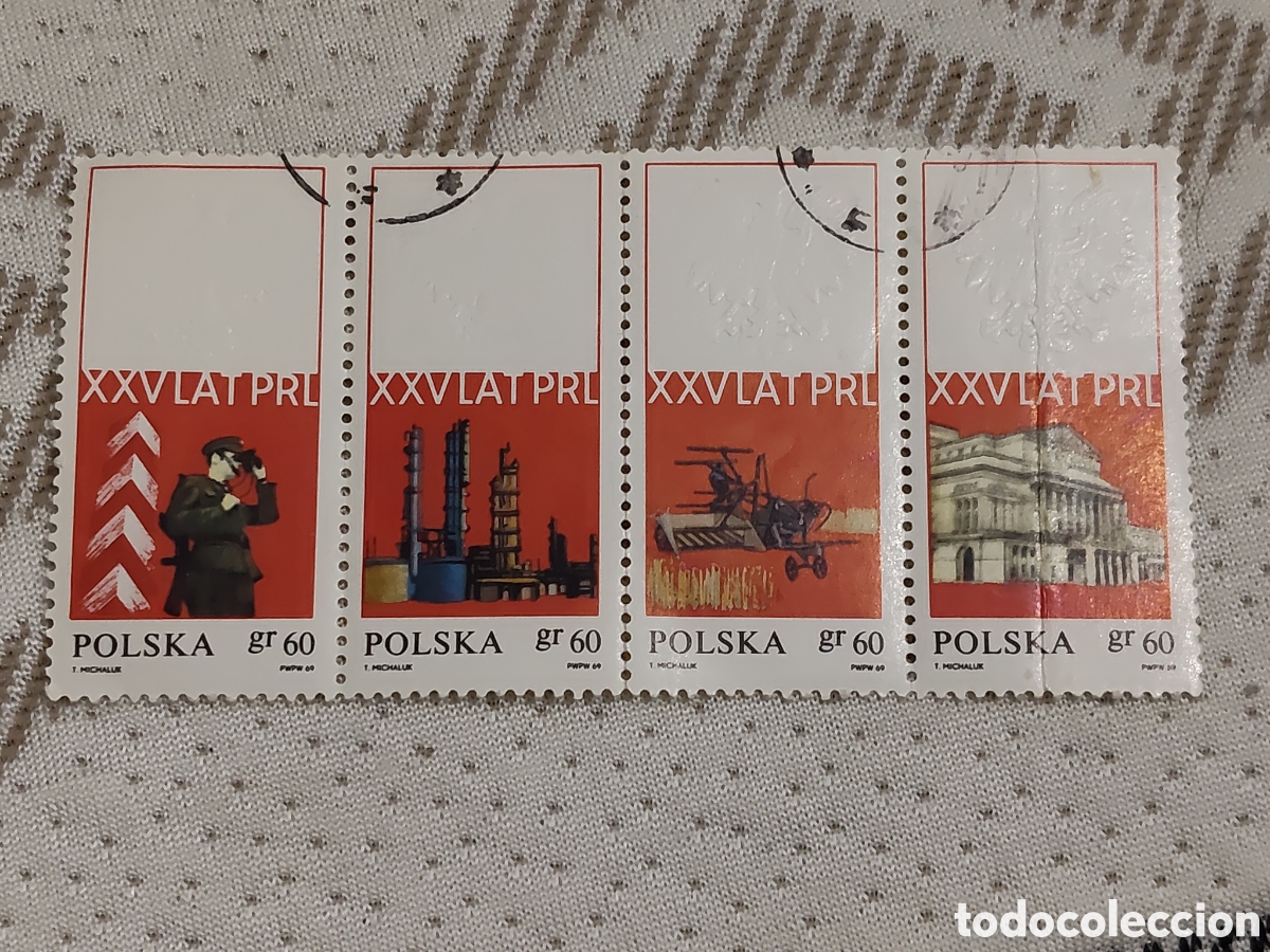 Sellos: Bloque de 4 sellos de Polonia XXVl Aniversario de la Republica Popular polaca 1970