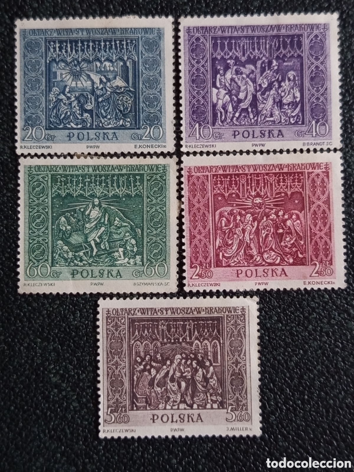 Sellos: Polonia 1960 Altar de Veit Stoss en Cracovia (Serie de 5) - Michel #1181-1185 MH