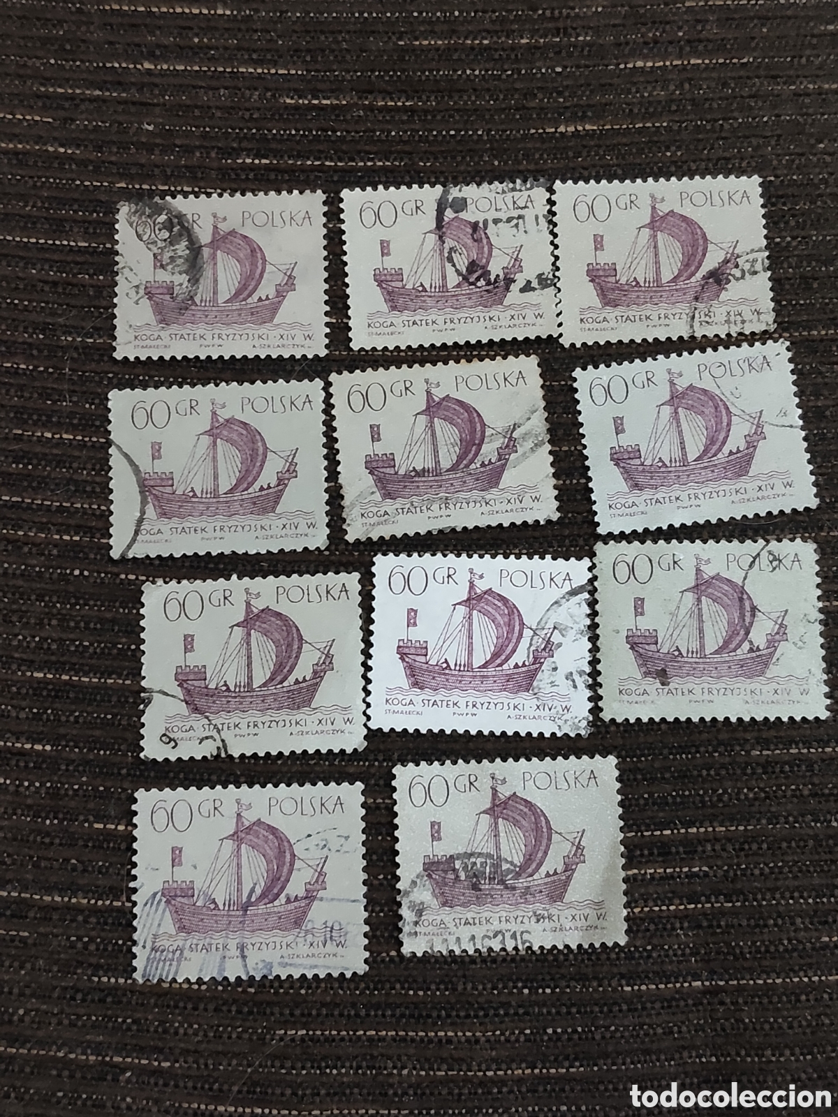 Sellos: 11 sellos de Polonia Koga Barco fris&oacute;n del siglo XlV 1963