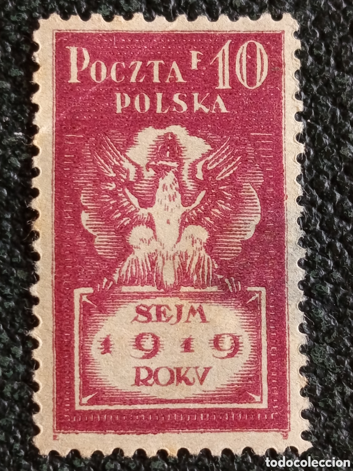 Sellos: Polonia 1919 Apertura del Sejm &Aring;gyła &Aacute;guila Blanca 10f P&uacute;rpura MH - Fischer #111