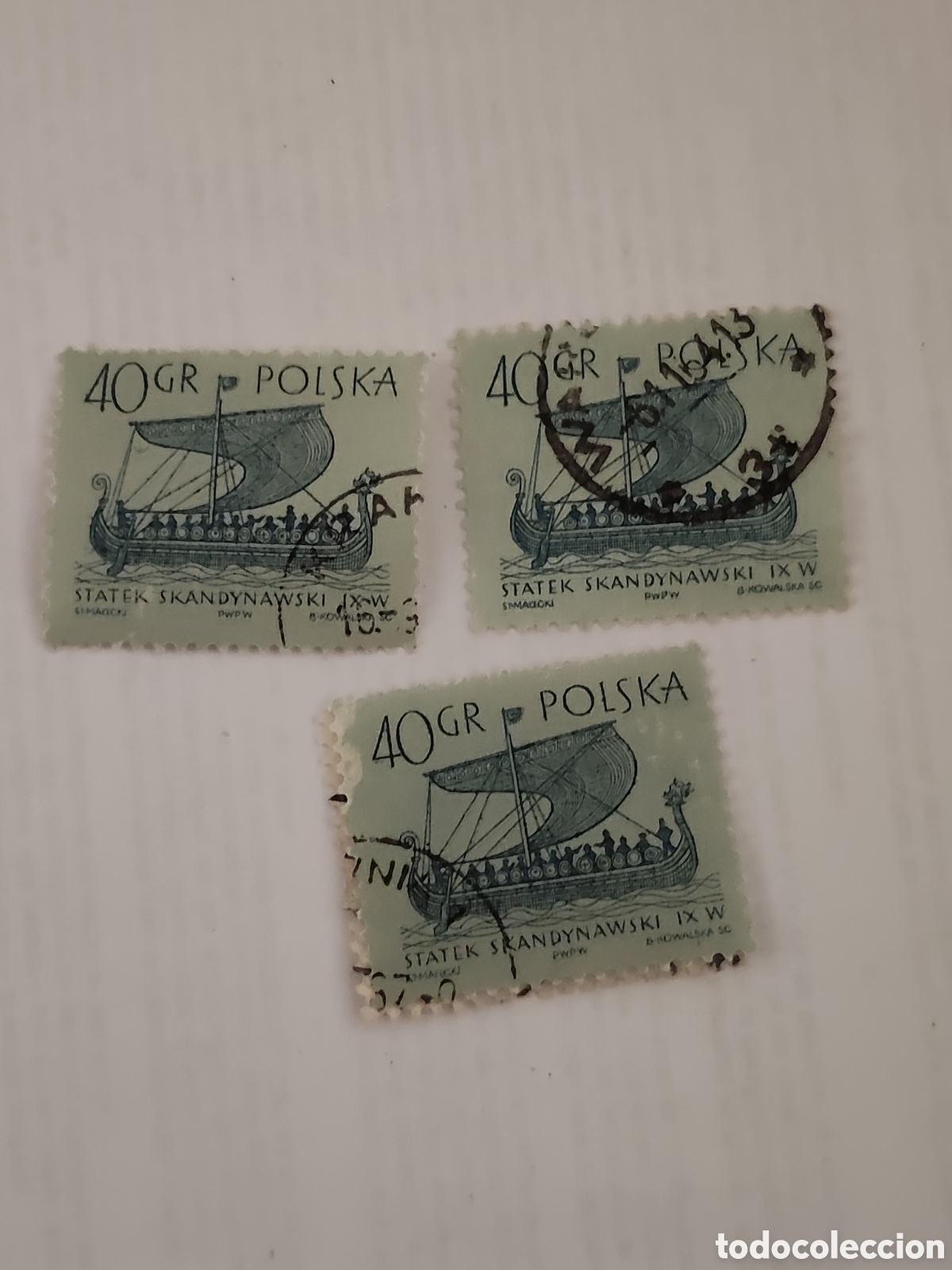 Sellos: 3 sellos de Polonia Barco vikingo escandinavo del siglo lX 1963
