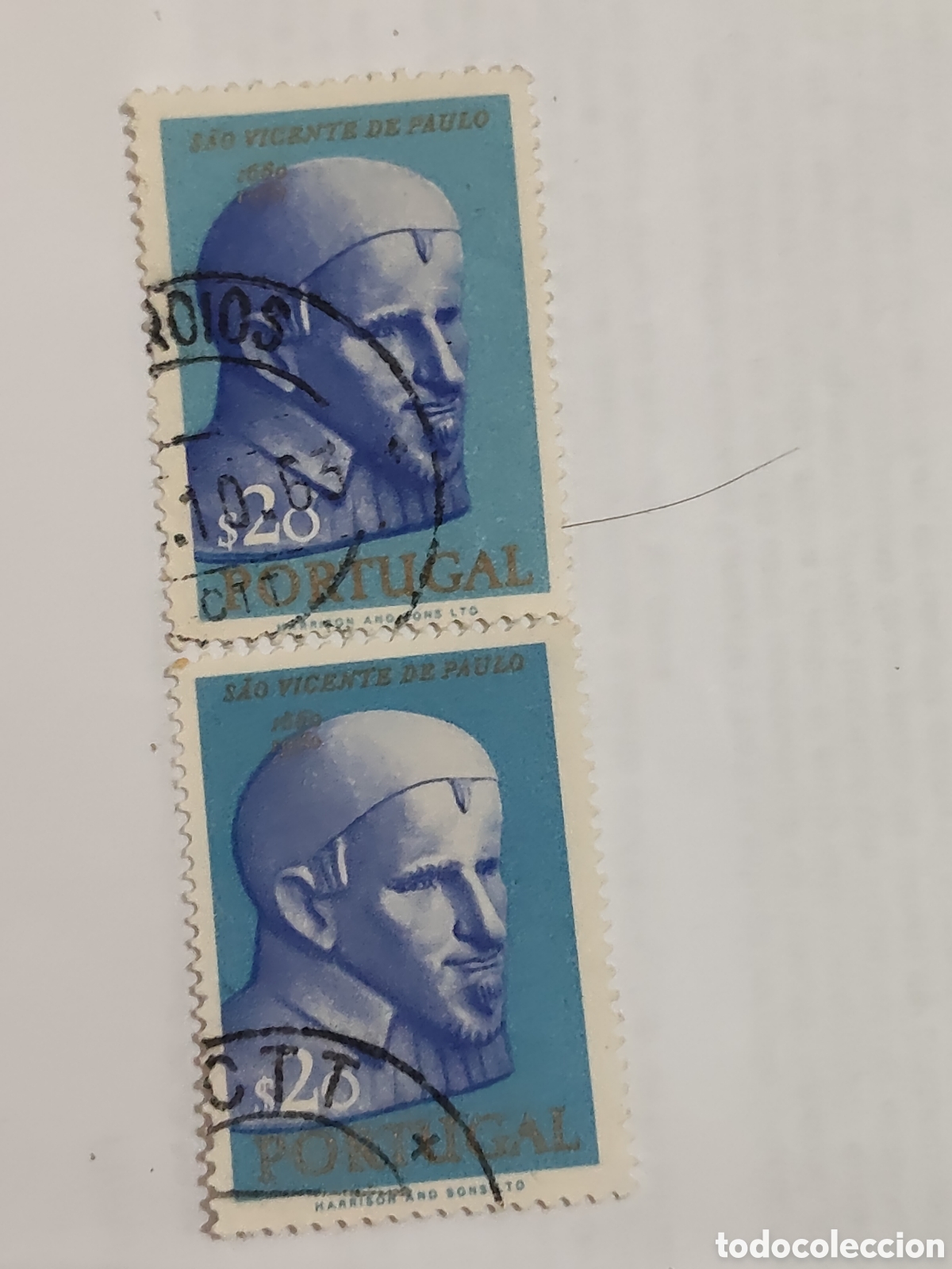 Sellos: 2 sellos de Portugal 300 aniversario de la muerte de San Vicente de Paul 1963