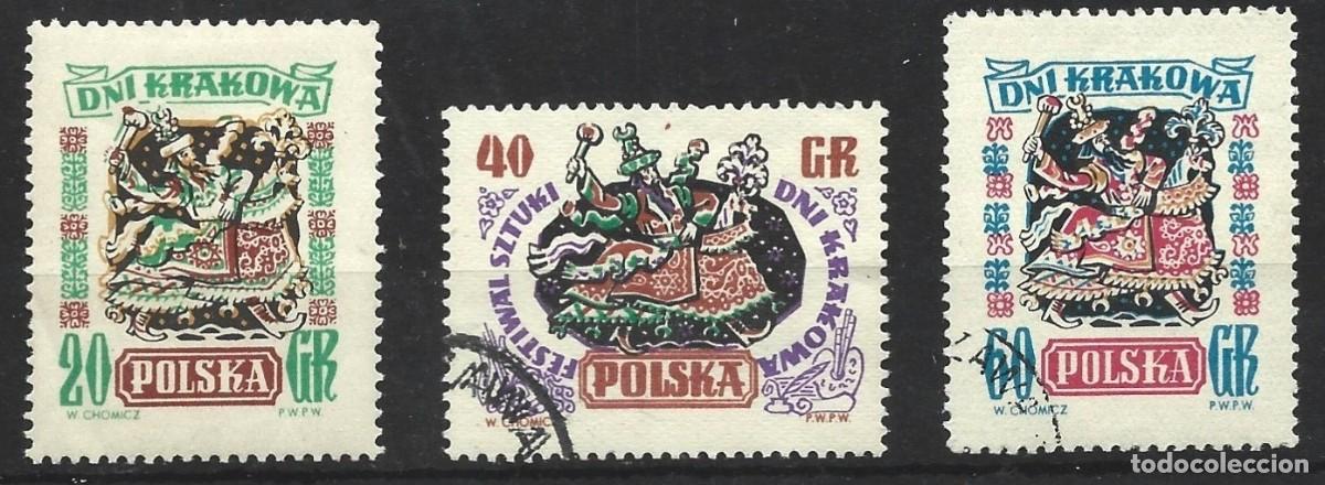 Sellos: POLONIA - FESTIVAL DE ARTE - D&Iacute;AS DE CRACOVIA - COLECCI&Oacute;N DE 3 SELLOS MNH + SELLADO CON ADHESIVO