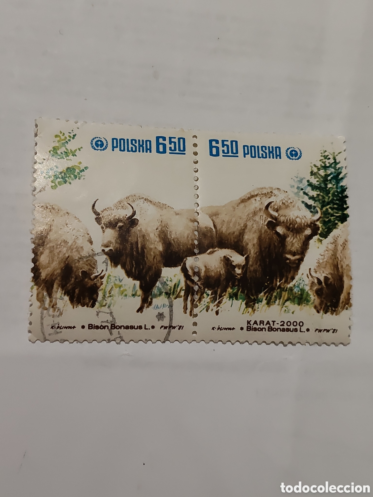 Sellos: 2 sellos de Polonia protecci&oacute;n de la naturaleza Bisonte europeo 1981