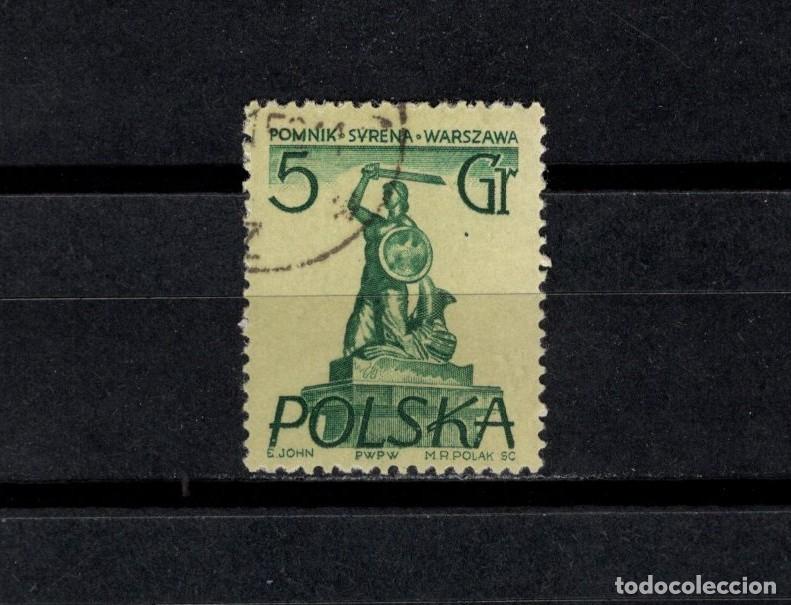 Sellos: Sello usado. Monumentos. Sirena. Varsovia. 5 grosz. 1955 mayo. Yvert 802.