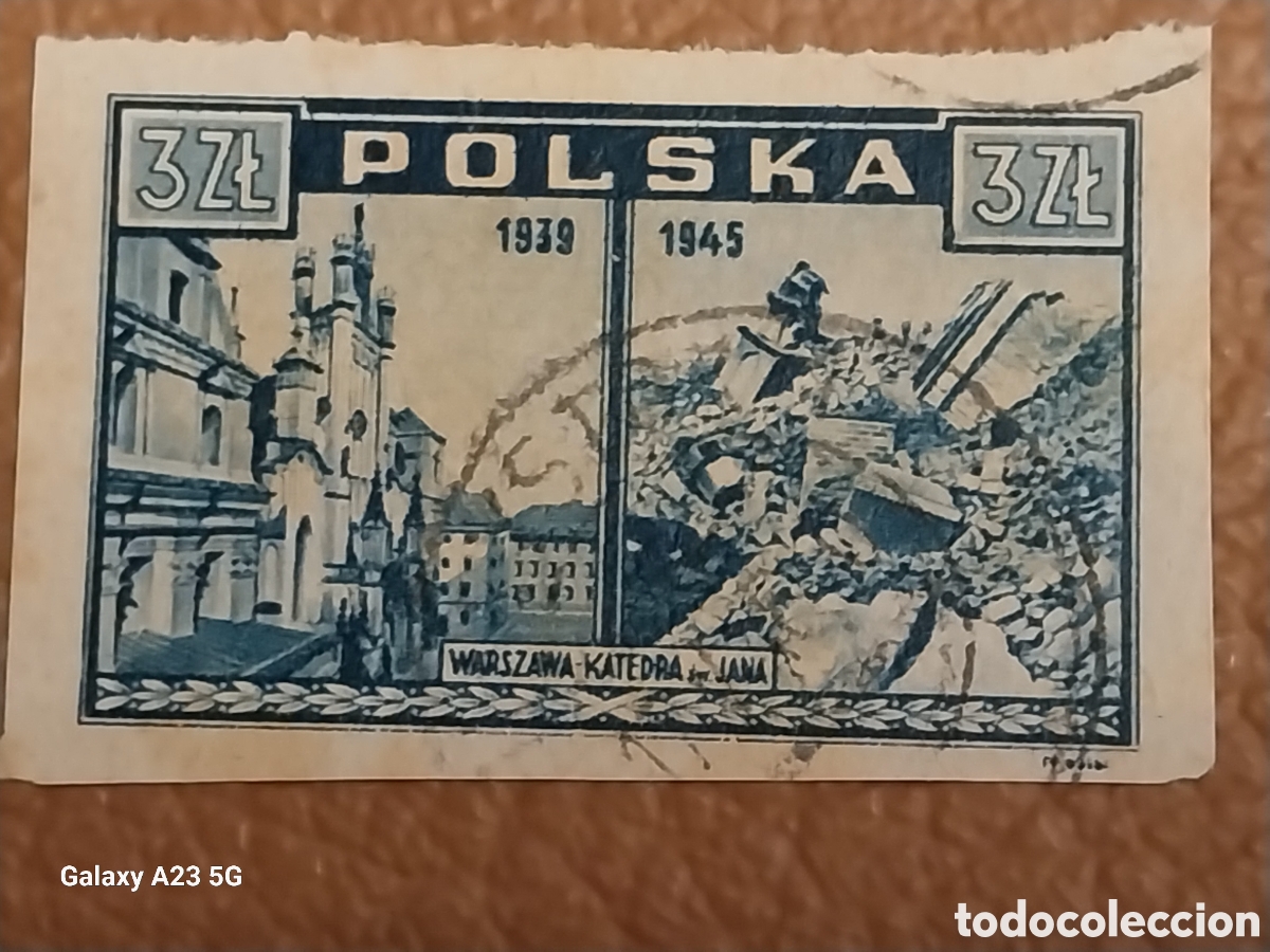 Stamps: Sello Polonia 1945 Varsovia Acusa Catedral San Juan 3Zł Sin Dentar Cat Fi 381