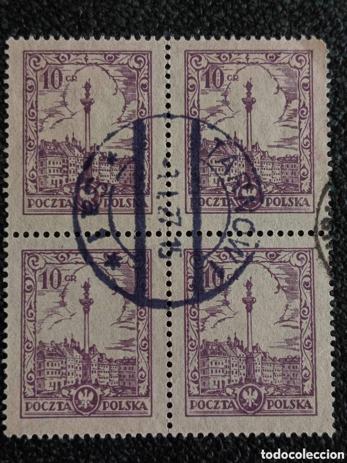 Briefmarken: Bloque 4 Sellos Polonia 1925 Columna Segismundo 10gr Usados Fischer 210