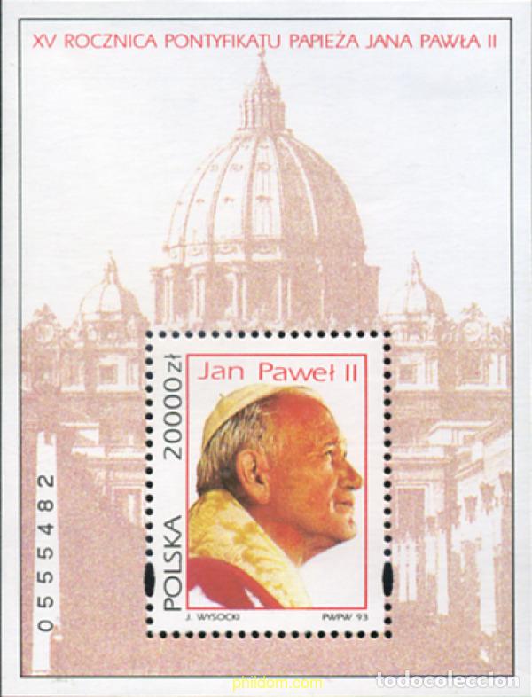 Stamps: 168980 MNH POLONIA 1993 XV ANIVERSARIO DEL PONTIFICADO DE S.S. DEL PAPA JUAN PABLO II