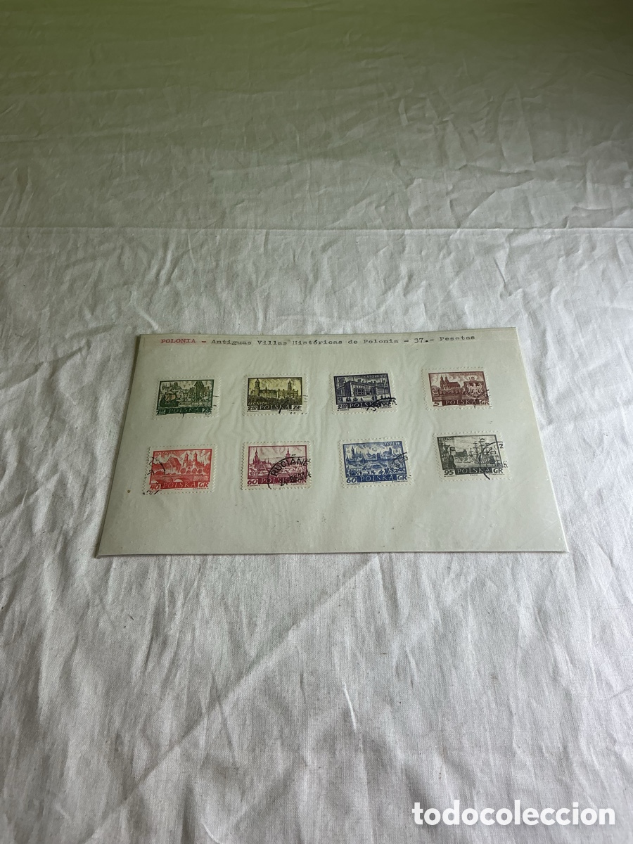 Briefmarken: Polonia, lote de 8 sellos de ciudades y monumentos.