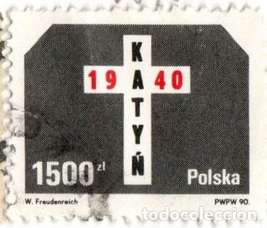 Sellos: Polonia. 50&ordm; Anv Masacre en Katyn, 1990. YT-3076. S. Completa. Usado