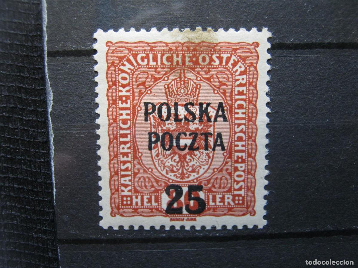 Sellos: POLONIA 1919 YVERT 82 VLH* DOBLE MARQUILLA VER FOTO.