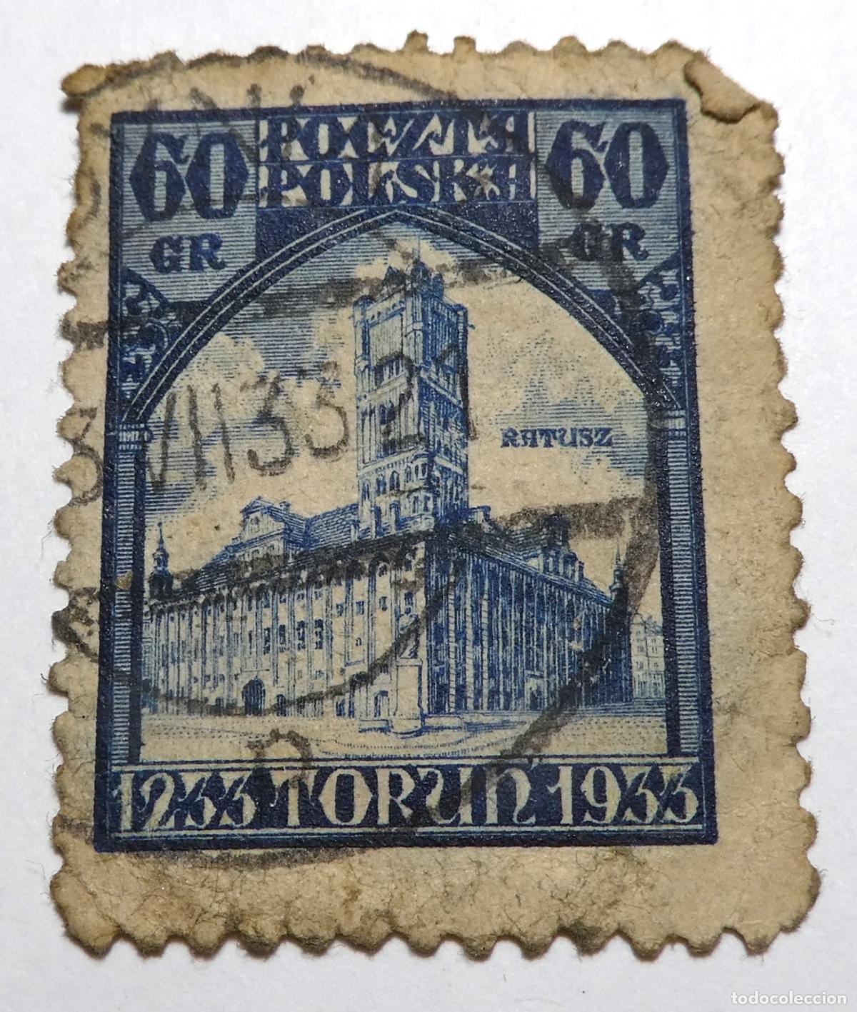 Sellos: Sello postal de Polonia Arquitectura Ayuntamiento de Toruń, 1933 60 GR
