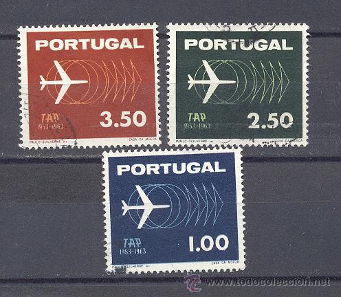 Timbres: PORTUGAL- 1963- YVES TELLIER 932,933,934-10&ordm; ANIV. DELA C&ordm; TAP-usados