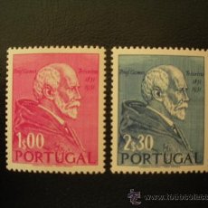 Sellos: PORTUGAL 1952 IVERT 764/5 *** CENTENARIO NACIMIENTO PROFESOR GOMES TEIXEIRA - PERSONAJES 