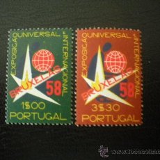 Sellos: PORTUGAL 1958 IVERT 843/4 *** EXPOSICIÓN INTERNACIONAL DE BRUSELAS