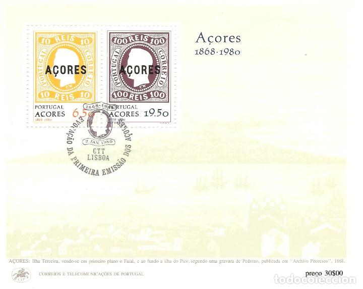 Timbres: PORTUGAL-AZORES.1980 HOJA BLOQUE N&ordm; 1, CON MATASELLOS DE PRIMER D&Iacute;A DE EMISION