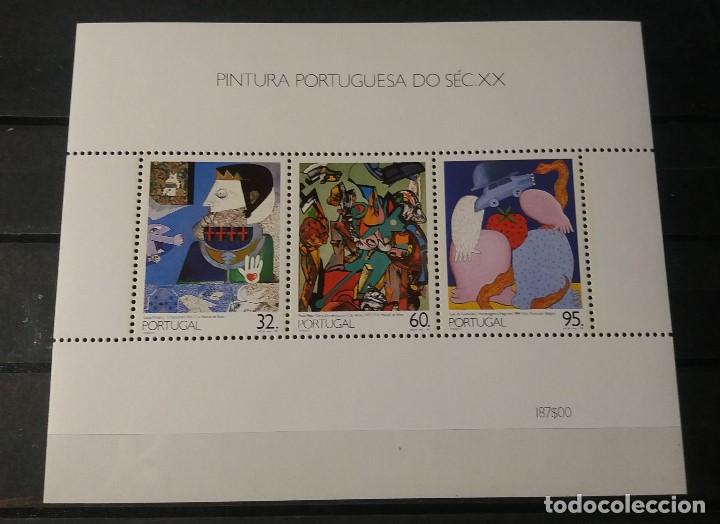 Sellos: Hoja Sello Nueva Portugal. 1990. Pintura del Siglo XX. 21 Septiembre. Yvert BF74.