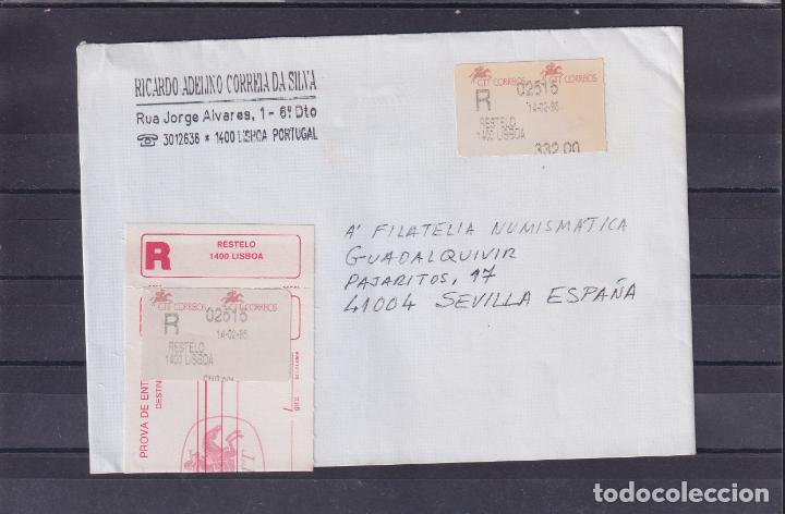 Sellos: -PORTUGAL ETIQUETA FRANQUEO CERTIFICADO EN ESCUDO, RESTELO / 1400 LISBOA