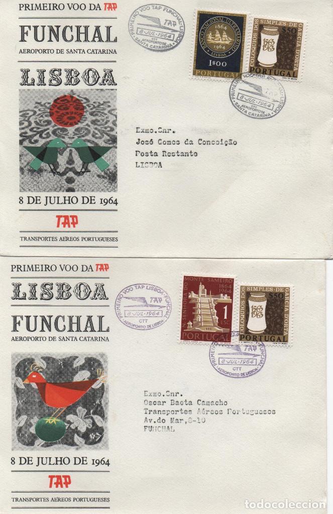 Timbres: Dos sobres primer vuelo Lisboa-Funchal y vic. 1964