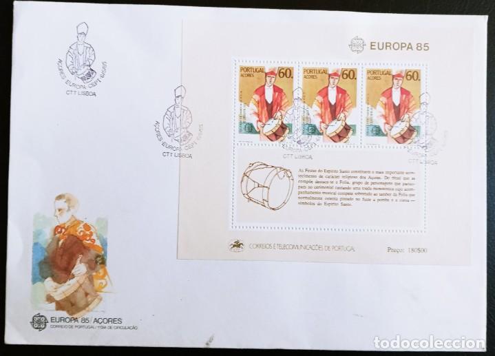 Timbres: ACORES - HOJA BLOK IVERT N&ordm; 6 - EUROPA CEPT 1985 - MUSICA - SOBRE PRIMER DIA