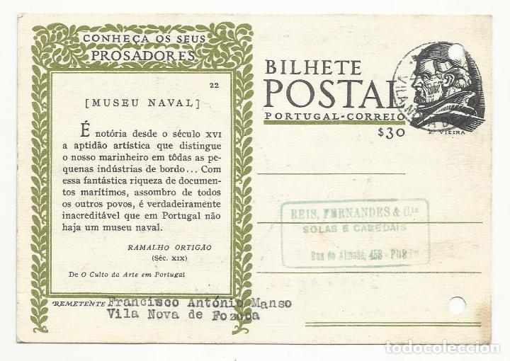 Sellos: bilhete postal circulado 1948 de vila nova de fozeoa a porto portugal