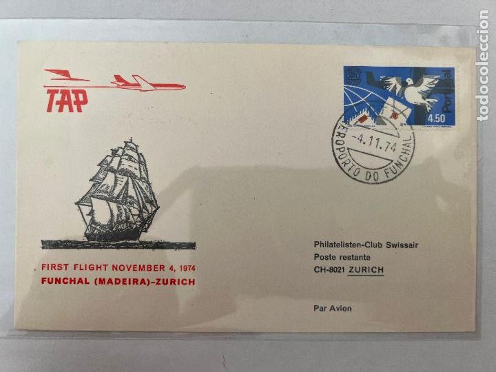 Timbres: CORREO AEREO. 1974. PRIMER VUELO. TAP. FUNCHAL (MADEIRA) - ZURICH