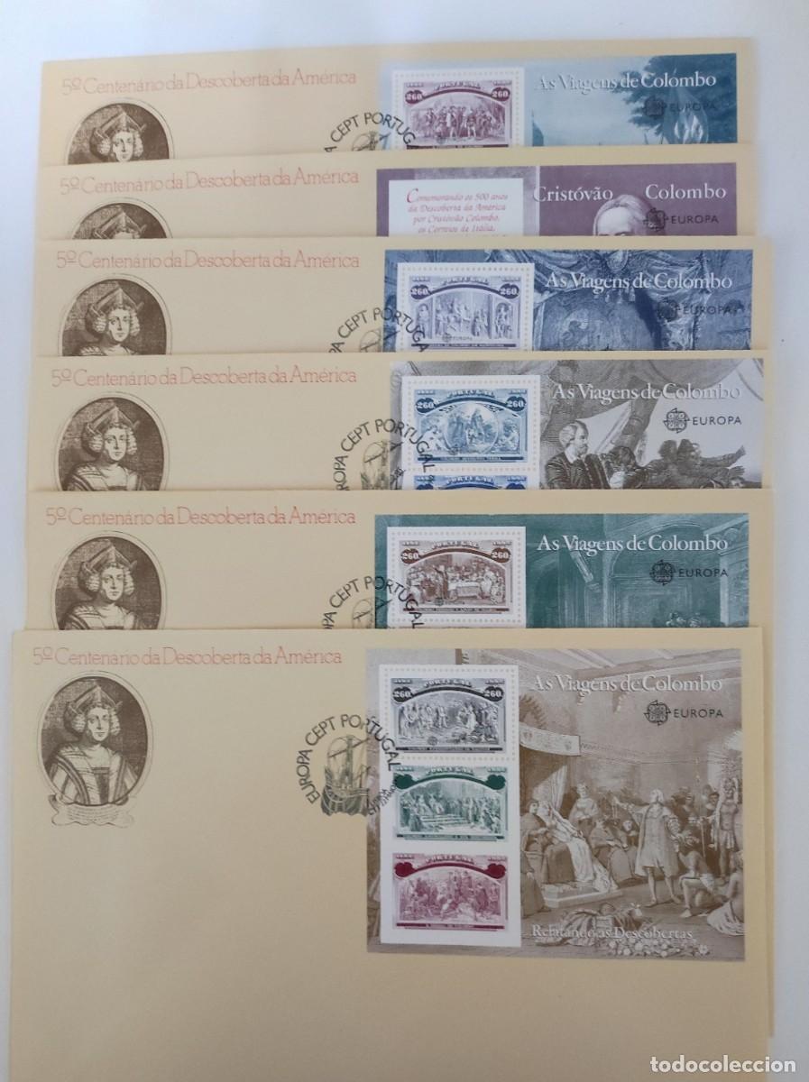 Timbres: PORTUGAL.TEMA EUROPA 1992. , SERIE COMPLETA DE 6 SOBRES PRIMER D&Iacute;A.