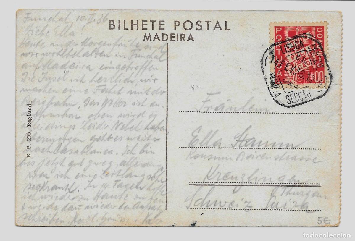 Sellos: POSTAL CIRCULADA DE LISBOA A SUIZA. 1936
