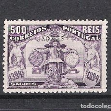 Sellos: AZORES.PORTUGAL. 1894. V CENTENARIO ENRIQUE EL NAVEGANTE, SOBRECARGA AZORES. 500 REIS VIOLETA (*)