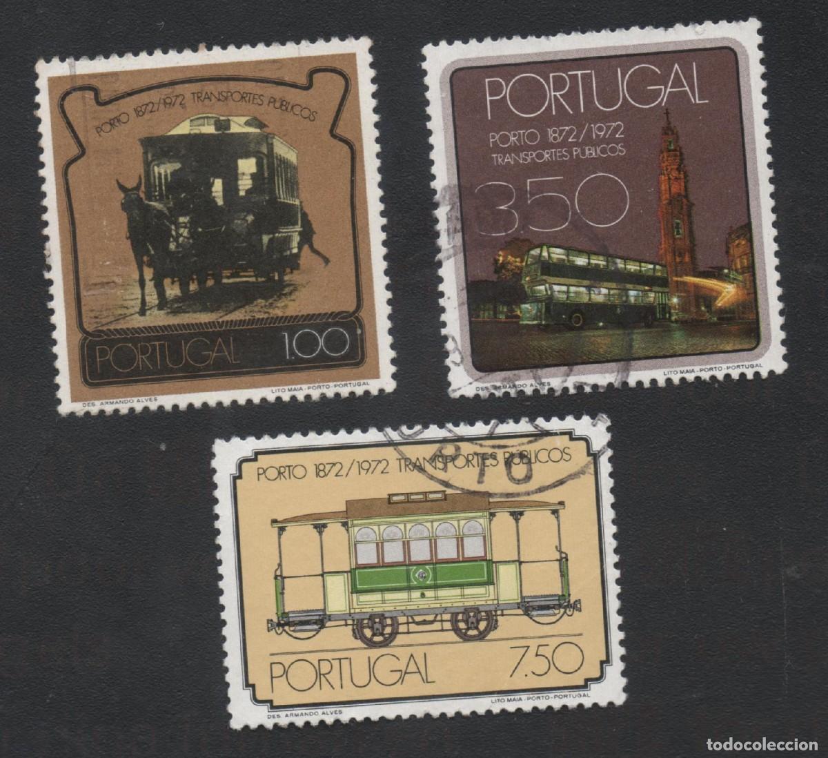 Briefmarken: FILA 1973 PORTUGAL AF-1198-1200 YVERT 1200-1202 CENTEN&Aacute;RIO TRANSPORTES PUBLICOS PORTO USADA (O)